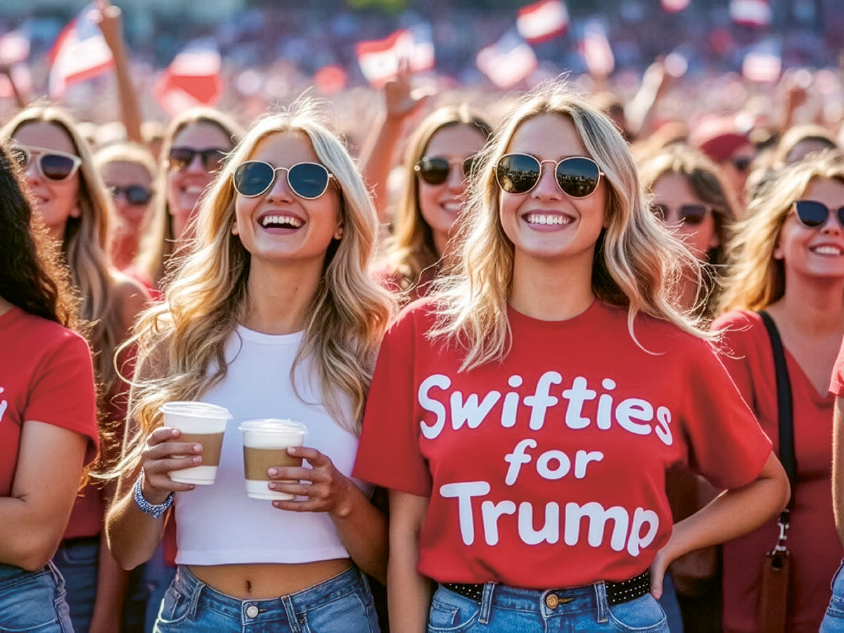 KI-generiertes Bild von angeblichen Taylor Swift Fans, die von Donald Trump begeistert sein sollen.